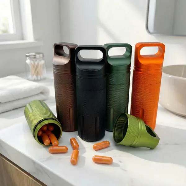 pill box, pill case, keychain pill holder, keychain pill case, portable pill case, medicine storage box